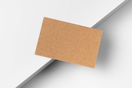 Empty craft business cards on white background.の写真素材
