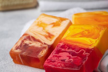 Handmade, natural organic soap on the table. Spa products.の写真素材