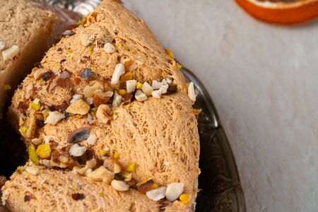 Close up photo of a turkish dessert halvaの写真素材