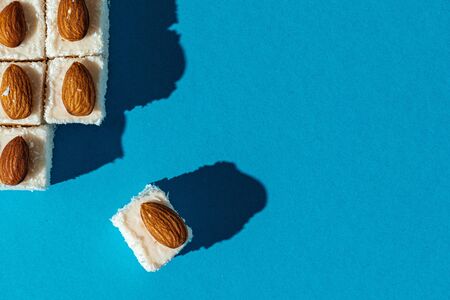 Square shaped turkish delight lokum sweets close upの写真素材