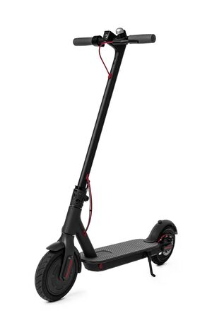 New black electric scooter isolated on white backgroundの写真素材