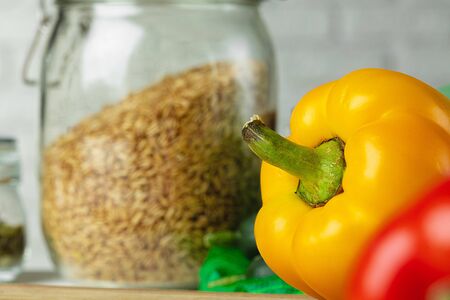 Close up of bell pepper on kitchen table