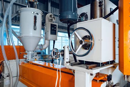 Inside the new factory manufacturing electrical cable. Cable production.の写真素材