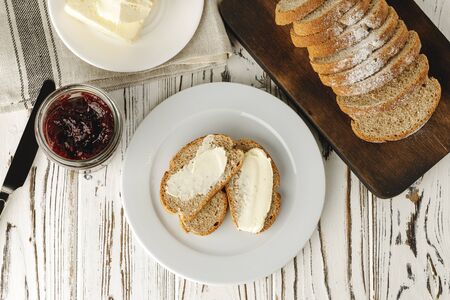 Fresh baked loaf of bread with butter bar