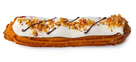 Glazed eclair dessert isolated on white background, copy spaceの写真素材