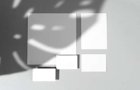 Flat lay composition with blank stationery mock-up, copy spaceの写真素材