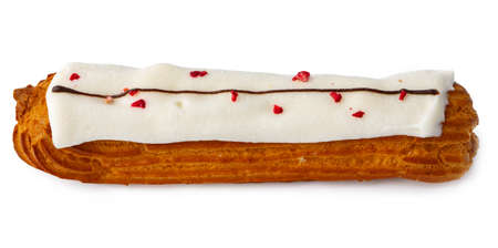 Glazed eclair dessert isolated on white backgroundの写真素材
