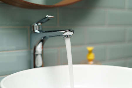 Modern bathroom interior with white clean ceramic sinkの写真素材