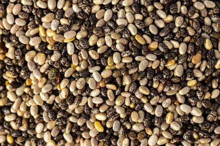 Heap of chia seeds close up for backgroundの写真素材