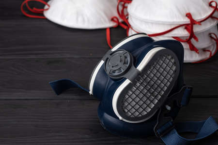Respirator half mask with medical protective face mask. Health protection conceptの写真素材