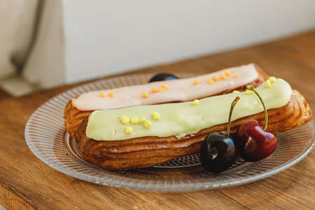 Two french eclair cakes in a plate