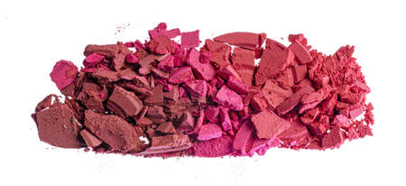 Smashed pink blush cosmetics isolated on white background