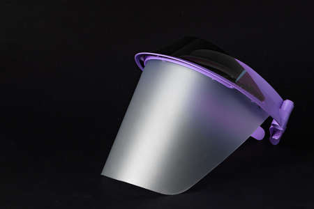 Medical protective visor, plastic face shield close upの写真素材