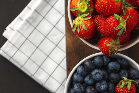 Close up photo of blueberries and strawberriesの写真素材