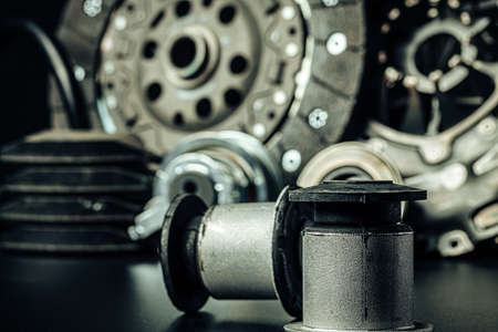 Close up of new car parts on black backgroundの写真素材