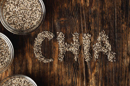 Chia seeds super food close up with copy spaceの写真素材