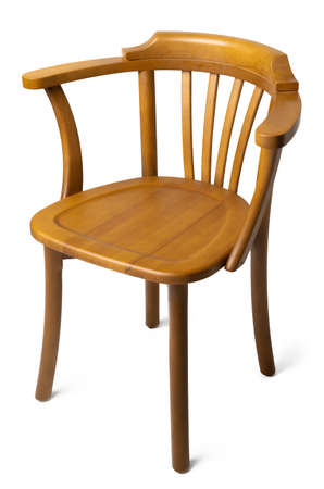 Old-fashioned vintage wooden chair isolated on whiteの写真素材