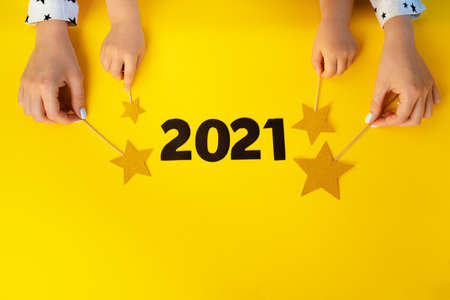 Concept of the year 2021. 2021 numbers on paper background, view from aboveの写真素材