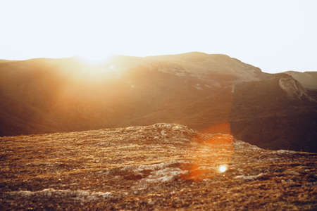 Landscape of Crimean mountains on dusk in autumnの写真素材