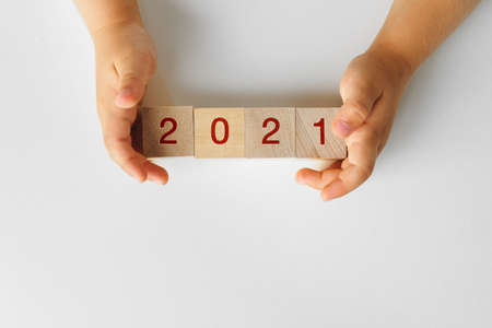 Concept of the year 2021. 2021 numbers on paper background, view from aboveの写真素材