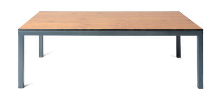 Wooden table with rectangle tabletop isolated on whiteの写真素材