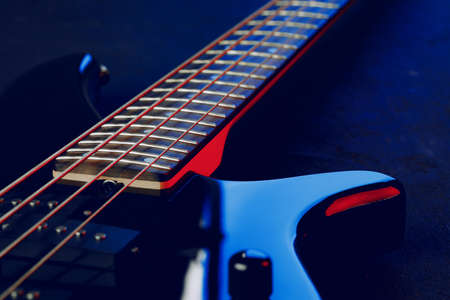 Guitar fingerboard with strings close up photoの写真素材