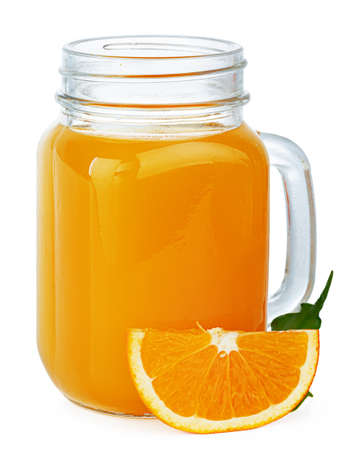 Glass of orange juice isolated on whiteの写真素材