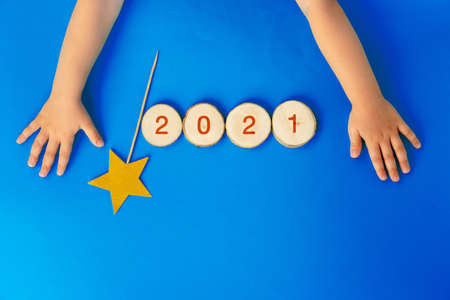 Concept of the year 2021. 2021 numbers on paper background, view from aboveの写真素材