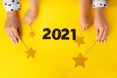 Concept of the year 2021. 2021 numbers on paper background, view from aboveの写真素材