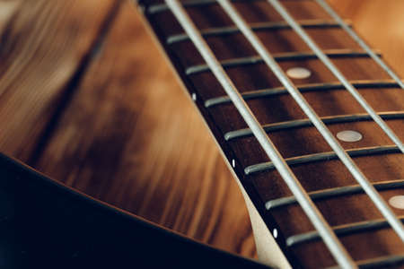 Close up photo of electric guitar fingerboardの写真素材