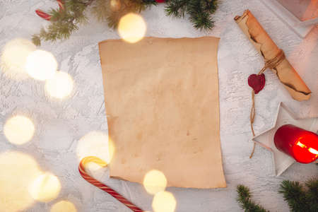 Vintage styled letter to Santa Claus with Christmas decorations