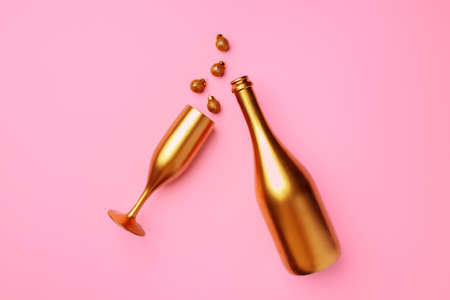 New year background with champagne bottle flat layの写真素材