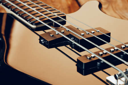 Close up photo of electric guitar fingerboard