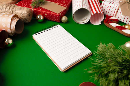 Wrapping paper rolls for Christmas presents top viewの写真素材