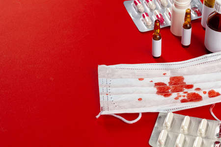 Protective mask with test tubes. Coronavirus outbreak concept