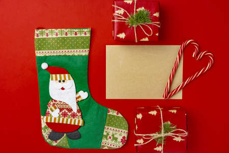 Blank Christmas greeting card with festive decorations