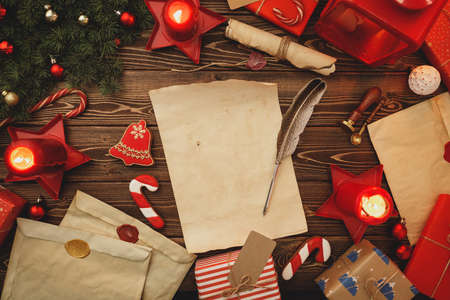 Writing a letter to Santa composiiton in vintage styleの写真素材