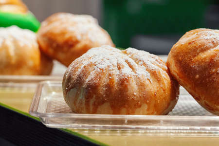 Close up of freshly baked pastry buns