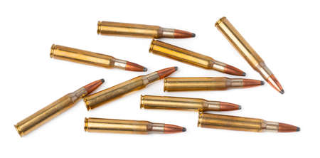 Metal cartridges isolated on white background close up