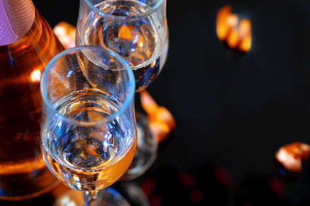 Glass goblet of Champagne wine close upの写真素材