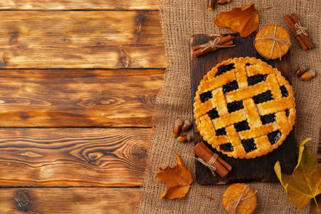 Top view of a traditional american thanksgiving pie top viewの写真素材