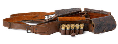 Leather hunting belt for cartridges isolated on white