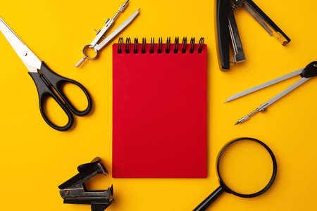 Top view of scattered stationery for schoolの写真素材