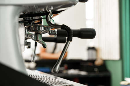 Professional coffee machine in coffee shop close upの写真素材