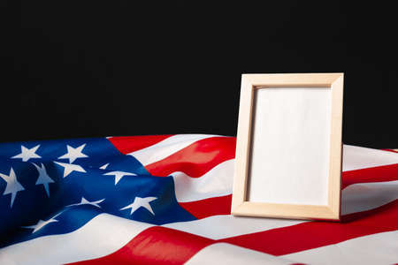 Blank frame on American flag background