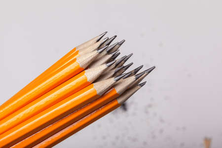 Orange pencils close up isolated on white background. High quality photoの写真素材
