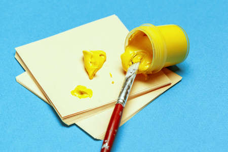 Creation process of gouache painting. Top view.の写真素材
