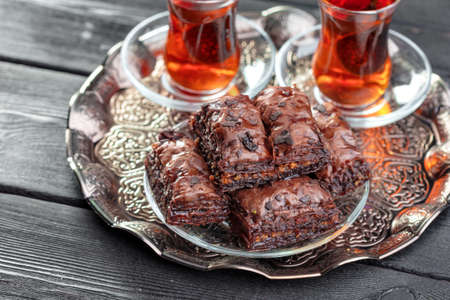 Traditional Baklava on Wooden Table. High quality photo