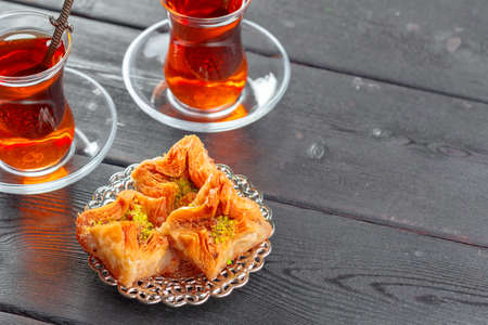 Traditional Baklava on Wooden Table. High quality photoの写真素材