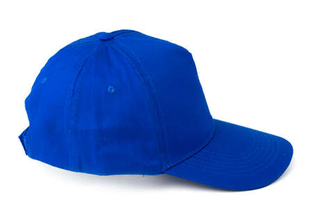 Blue Baseball cap isolated on white backgroundの写真素材